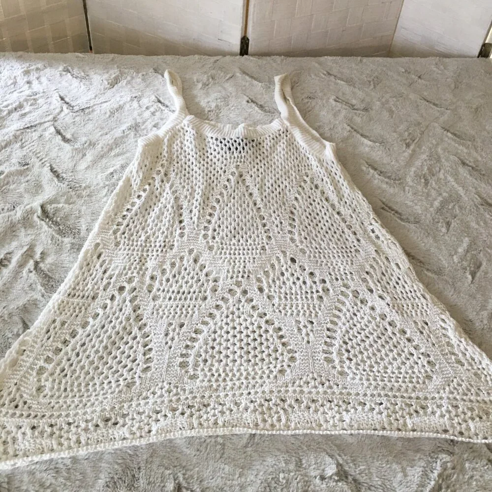 chelsea & theodore white cotton crochet top tank top size small